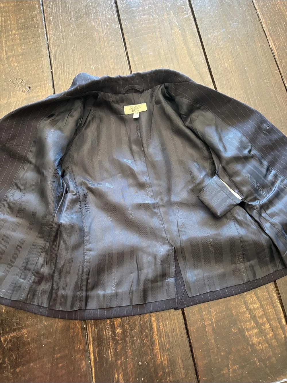 Giorgio Armani Baby Brown Pinstripe Blazer with Gold Emblem
